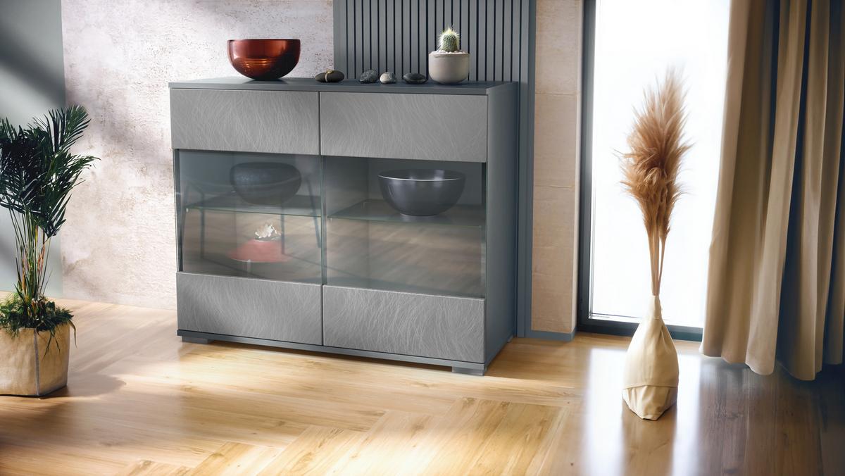 KOMMODE Bari Scratchy Metal - Silberfarben, Holzwerkstoff (92.5/75.5/35cm) - Vladon