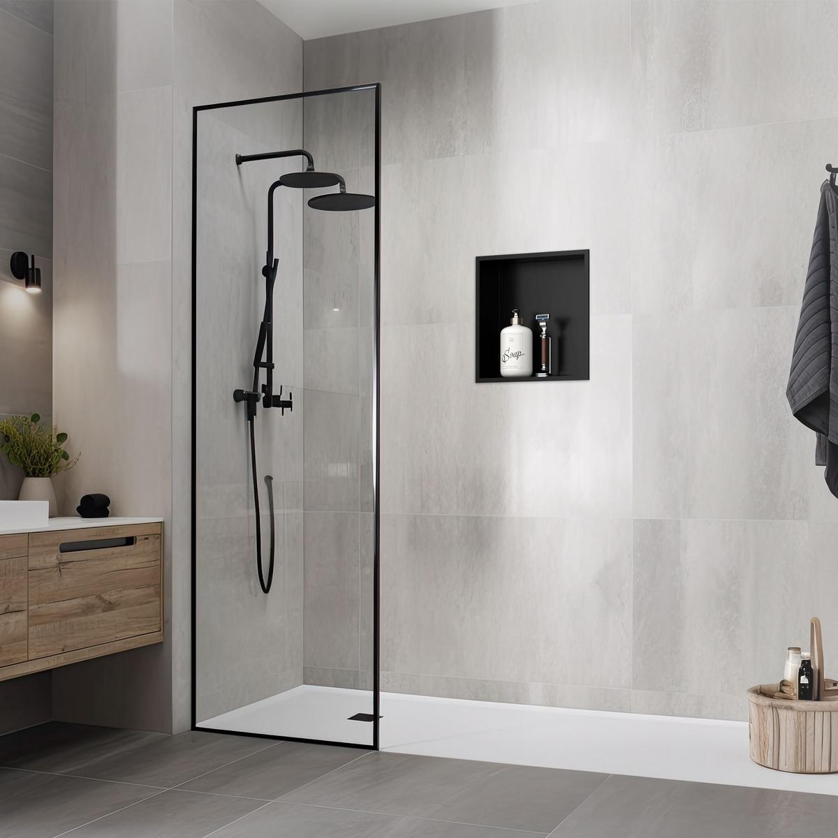 DUSCHNISCHE Schwarz 30/30 cm mit Rahmen - Schwarz, Metall (30/30/10cm) - LuxeBath