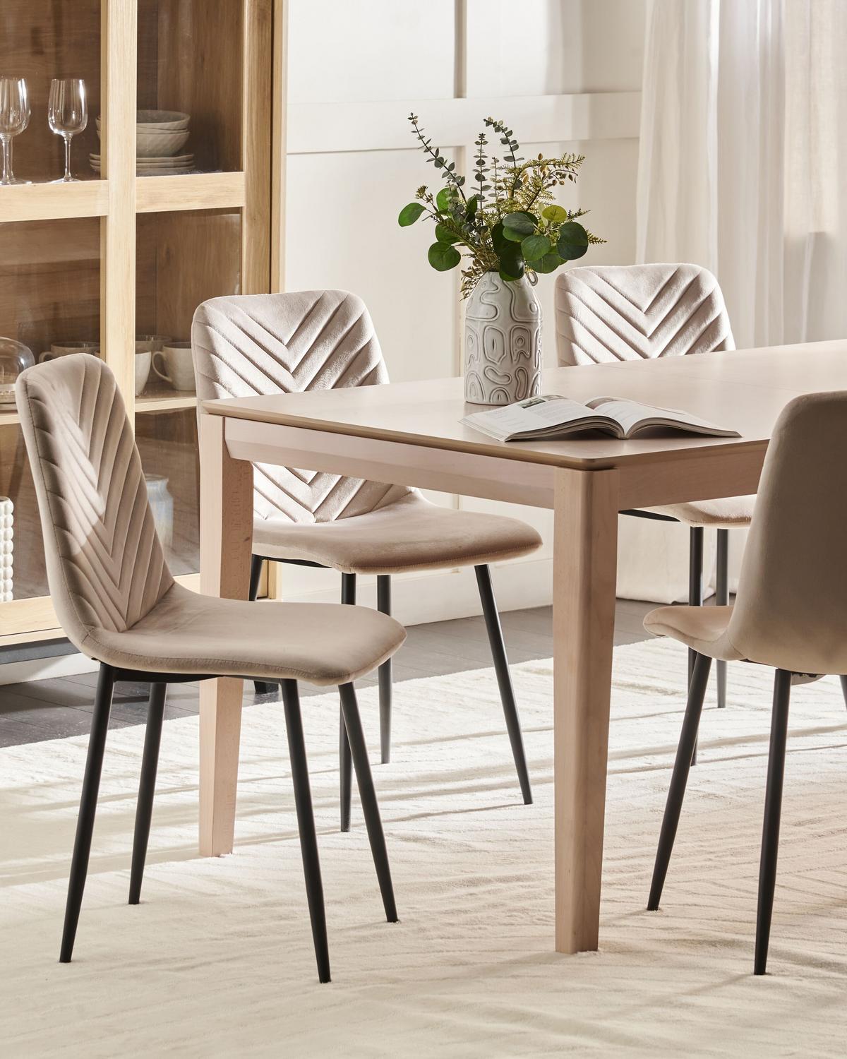 ESSZIMMERSTUHL 4er-Set Samtstoff Taupe Havre - Beige/Schwarz, Textil (45/88/62cm) - Beliani