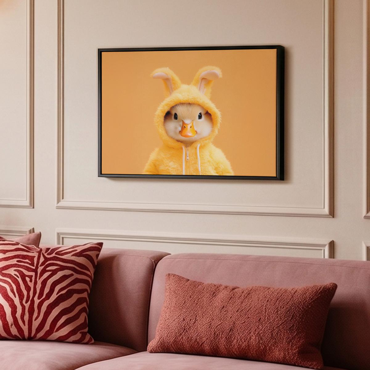 LEINWAND Bilder mit Rahmen - Osterhase - Kostüm - Ente - 60x40 - Gelb, Textil (60/40cm) - MuchoWow
