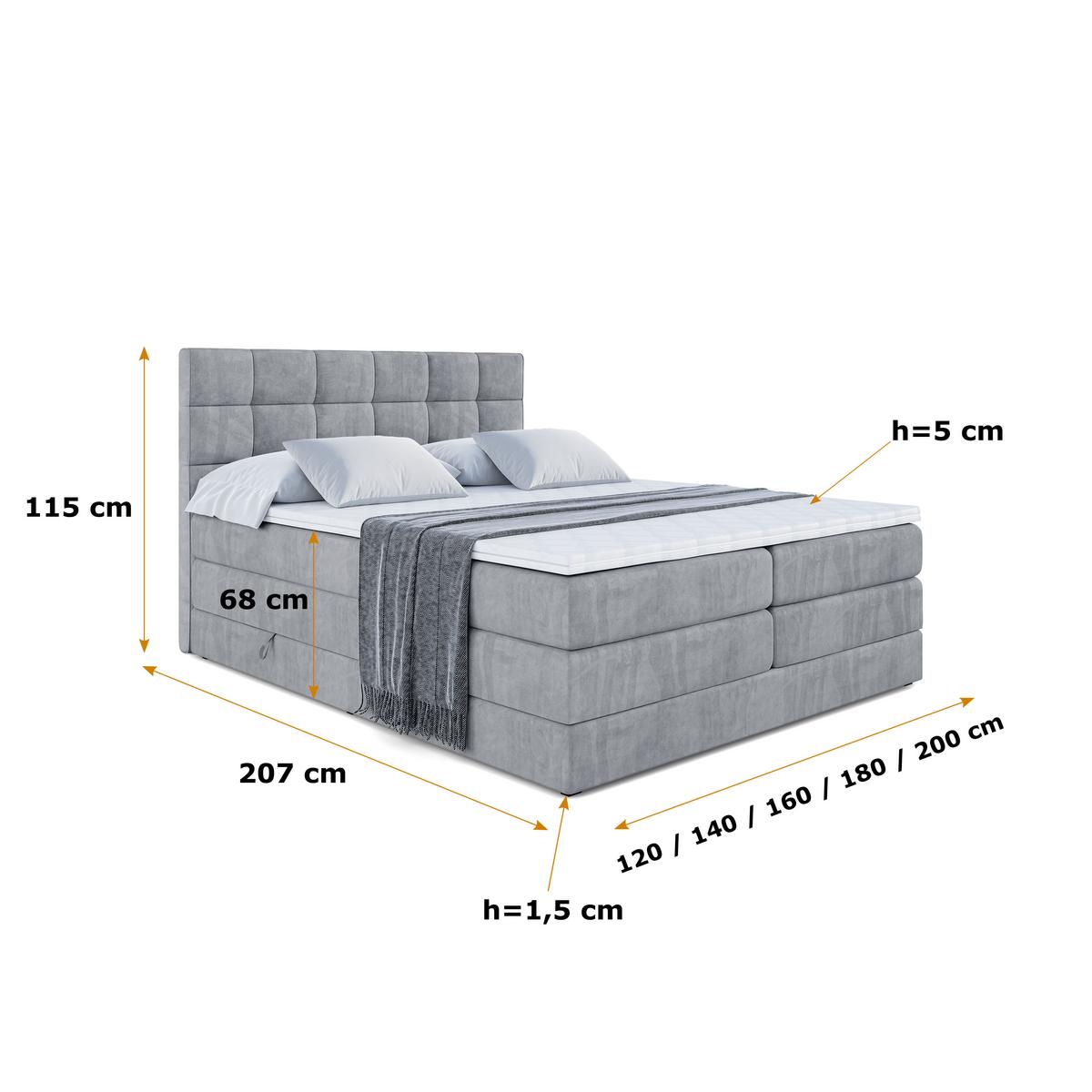 BOXSPRINGBETT APO KING - 140 x 200 - H3/H4 - Grau - Grau, Holzwerkstoff (140/200cm) - ALTDECOR