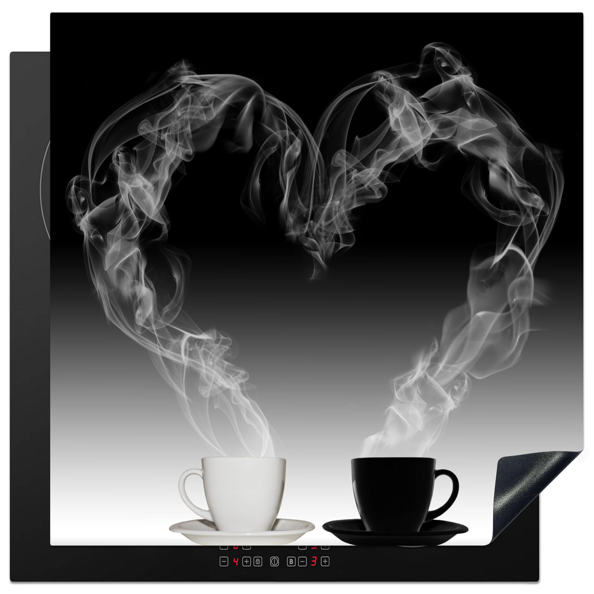 HERDABDECKPLATTE Kaffee - Herz - Schwarz und weiß - Tassen Induktionsmatte 78x78 cm - Weiß, Kunststoff (78/78/0.2cm) - MuchoWow