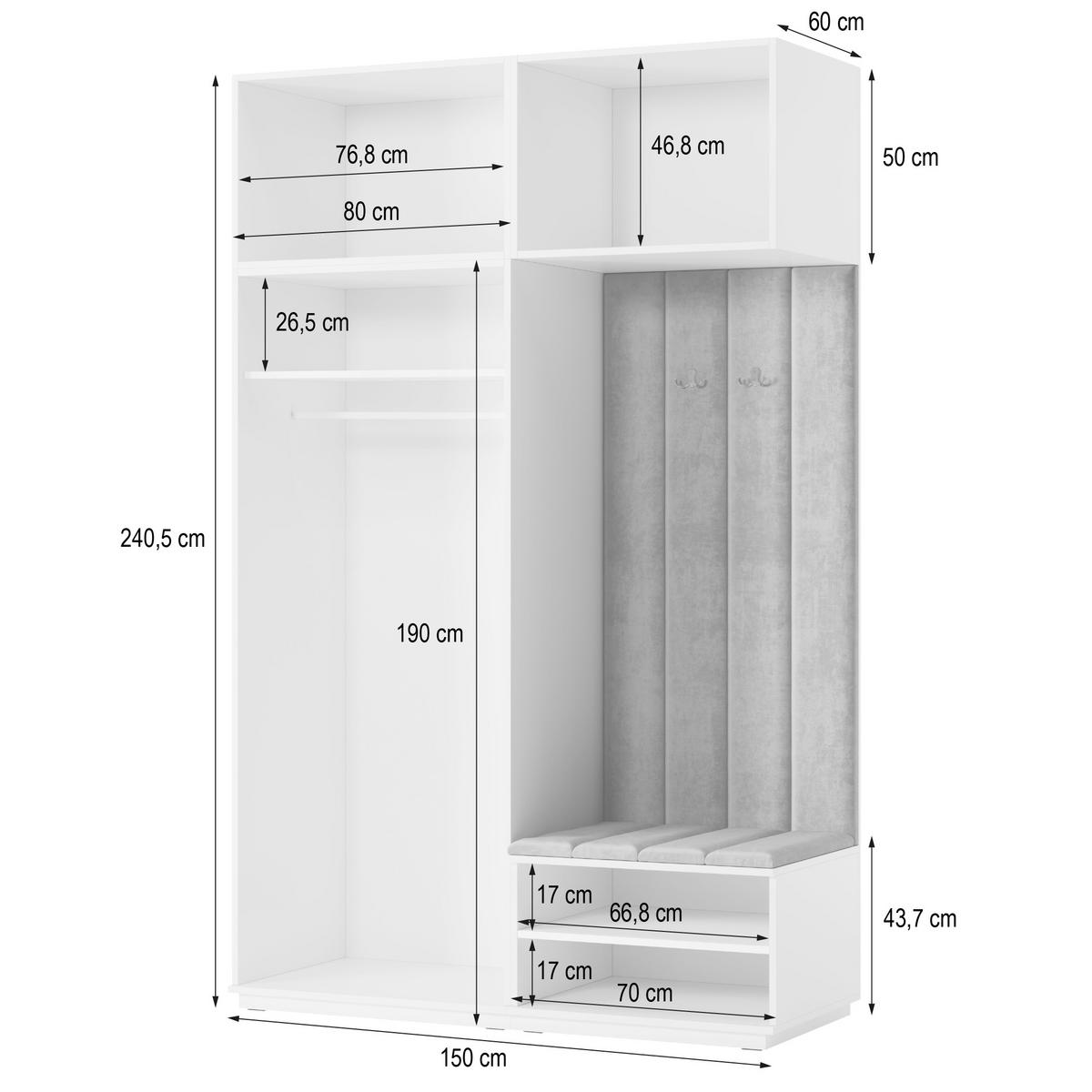 GARDEROBENSCHRANK REMA 150/240/60 cm Modern Garderobe-Set Eiche Lefkas - Eichefarben/Schwarz, Holzwerkstoff (150/240/60cm) - MASSENO