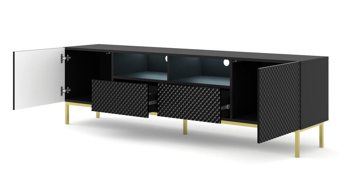 TV LOWBOARD Schwarz, Schwarz Hochglanz, Gold 200/58/42 - Schwarz Hochglanz/Schwarz, Holzwerkstoff (200/58/42cm) - RAUMHIRSCH FURNITURE