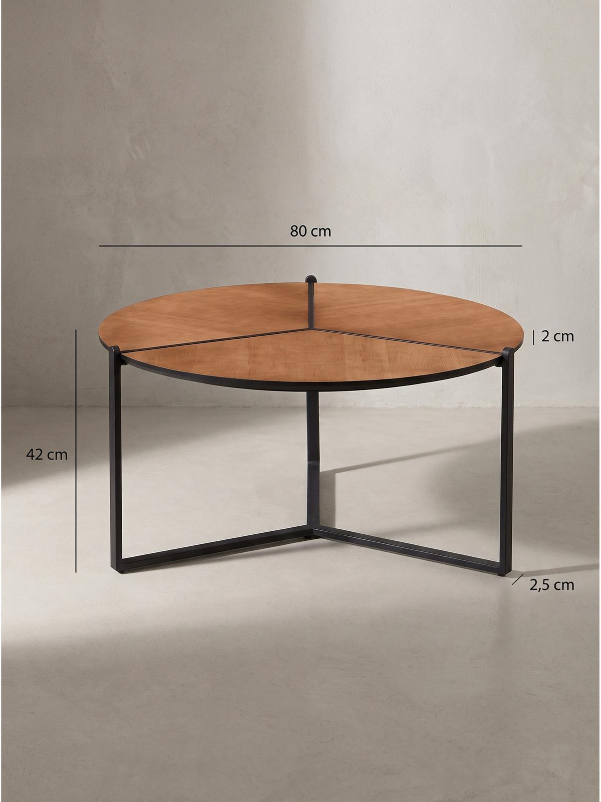 COUCHTISCH BOLSENA, MDF, in Holzoptik, Braun-Schwarz, Ø 80 x 42 cm - Schwarz/Braun, Holzwerkstoff/Metall (80/80/42cm) - KADIMA DESIGN