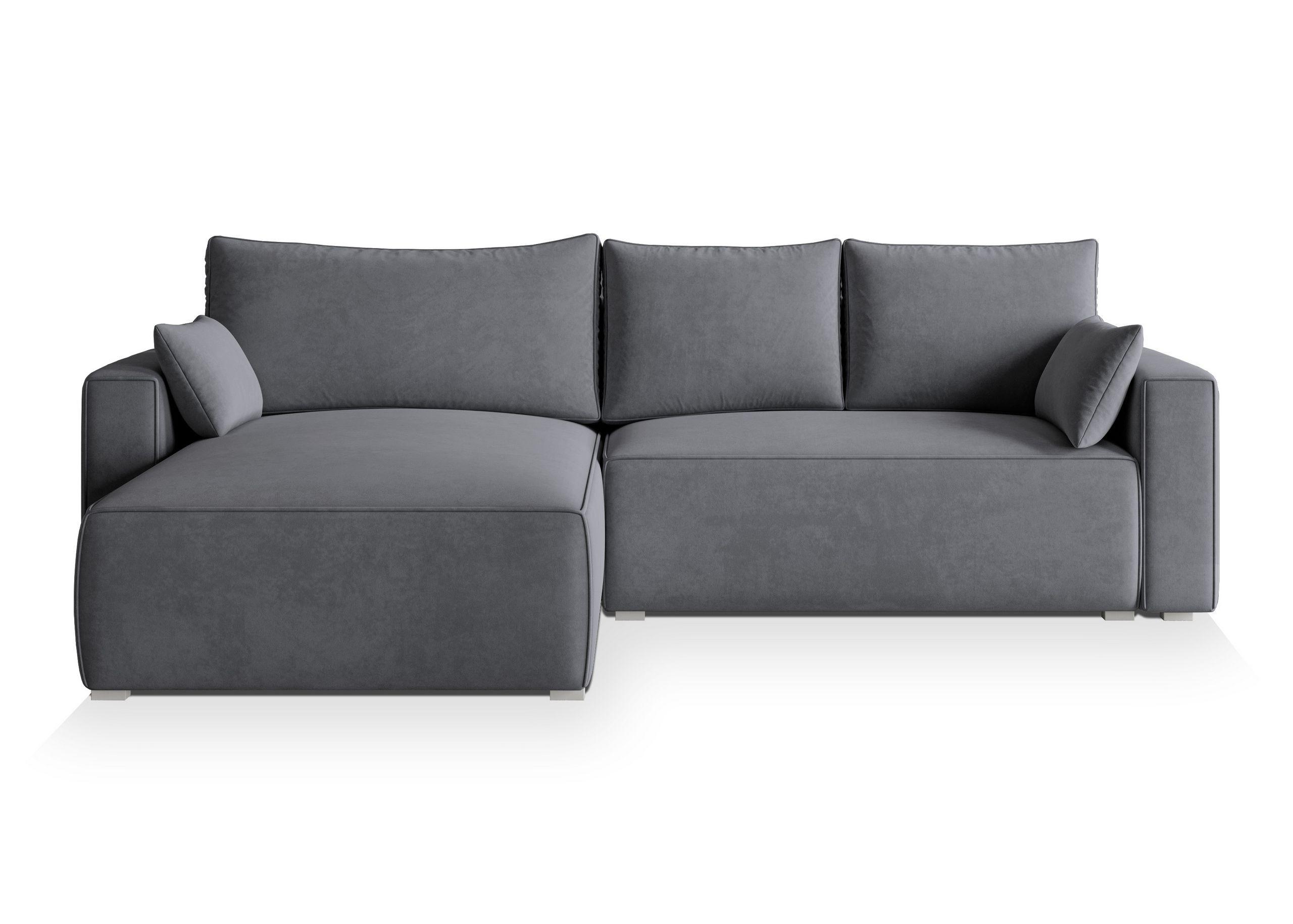 ECKSOFA FORIL Grau Velours-Stoff mit Schlaffunktion - Grau, Holz/Kunststoff (265/178cm) - MASSENO