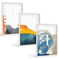 BILDER SET 3er Set - 40x60 cm Weißer Rahmen - Wellen des japanischen Grafikstils - Weiß, Kunststoff (40/60cm) - TULUP