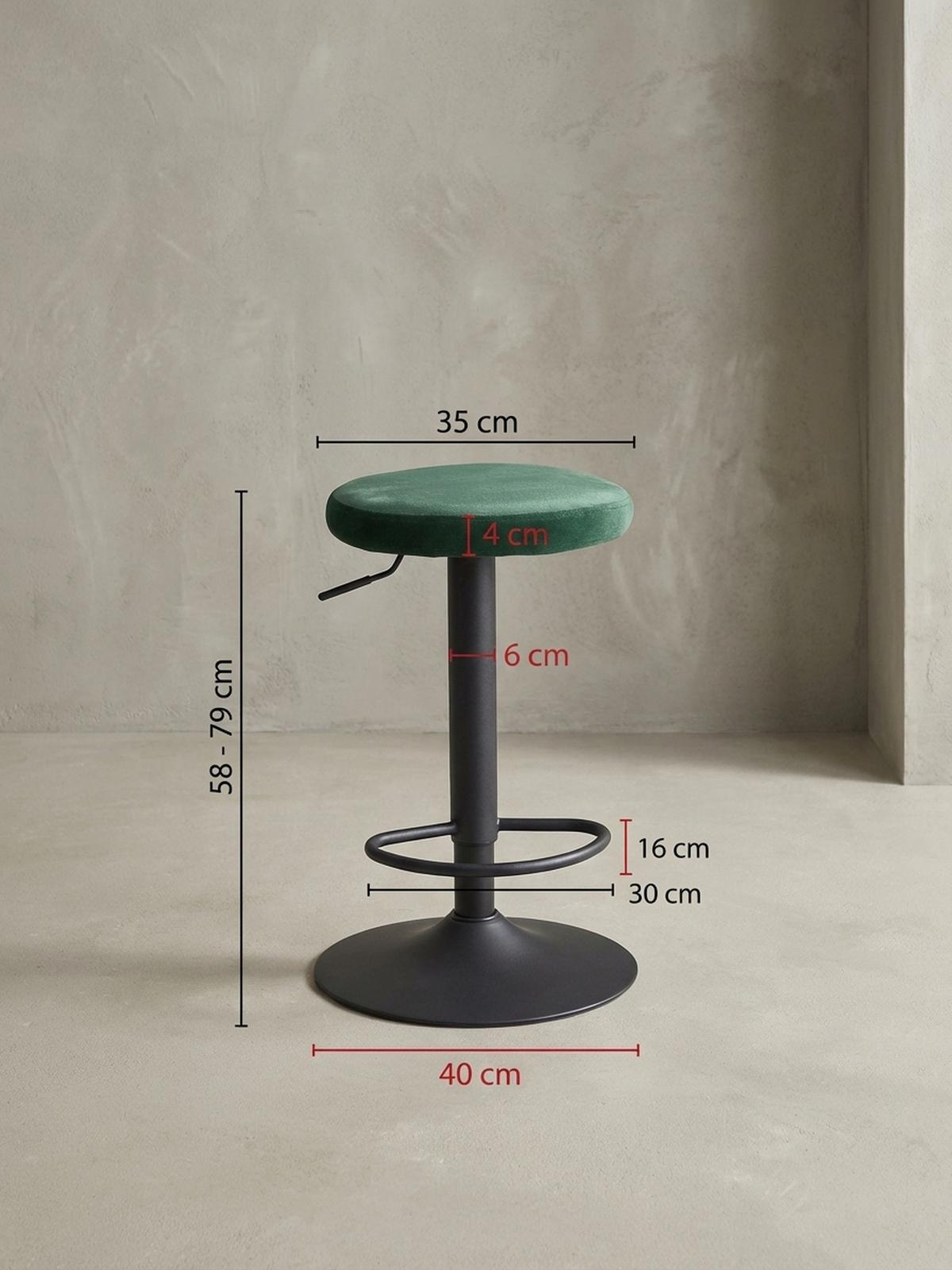 BARHOCKER Höhenverstellbar Eisen Samt Drehbar CAMPANIA, Grün 40x40x79 cm - Schwarz/Grün, Textil/Metall (40/79/40cm) - KADIMA DESIGN