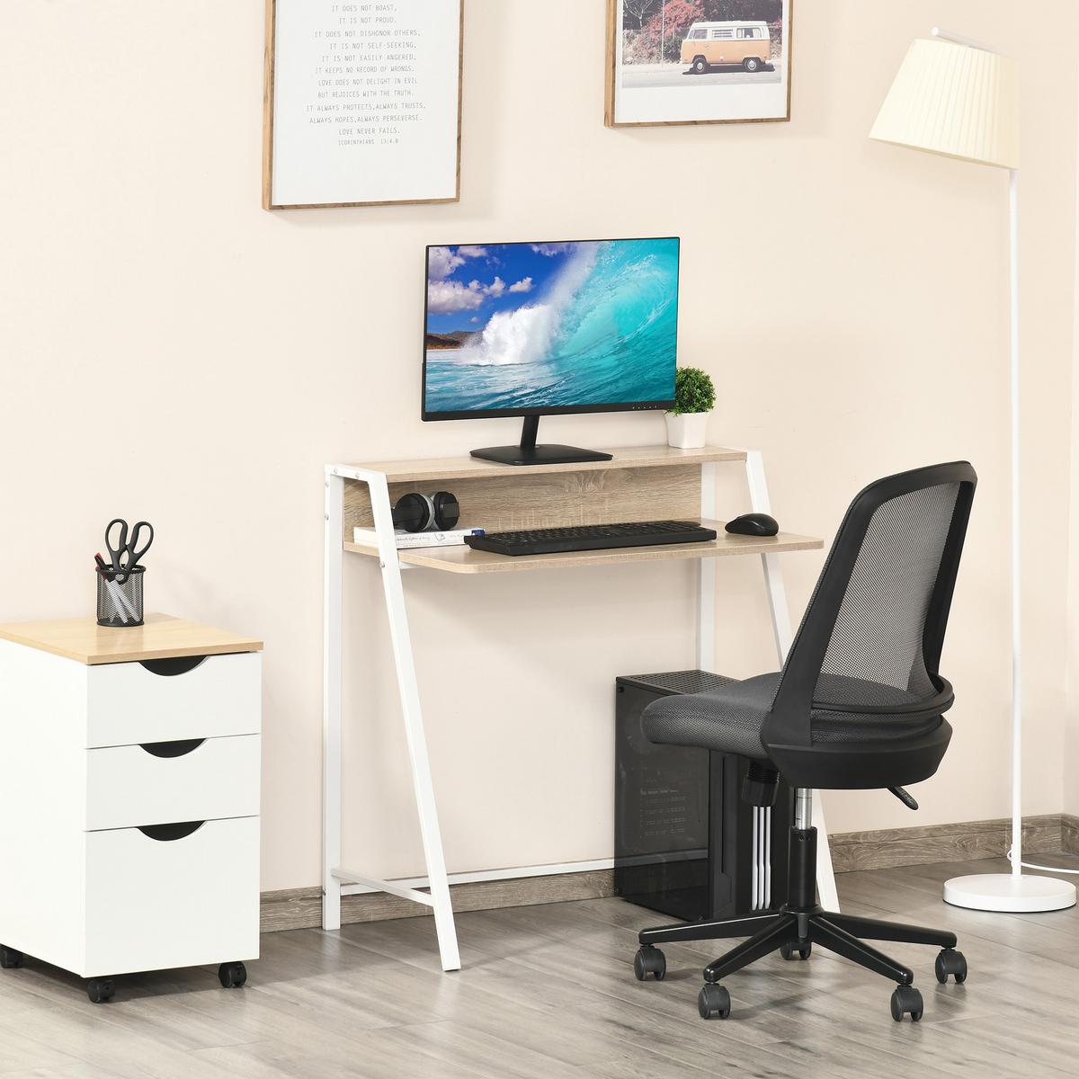 SCHREIBTISCH, MDF, Eisen, Weiß+Eiche - Weiß, Kunststoff (84/45/85cm) - HOMCOM