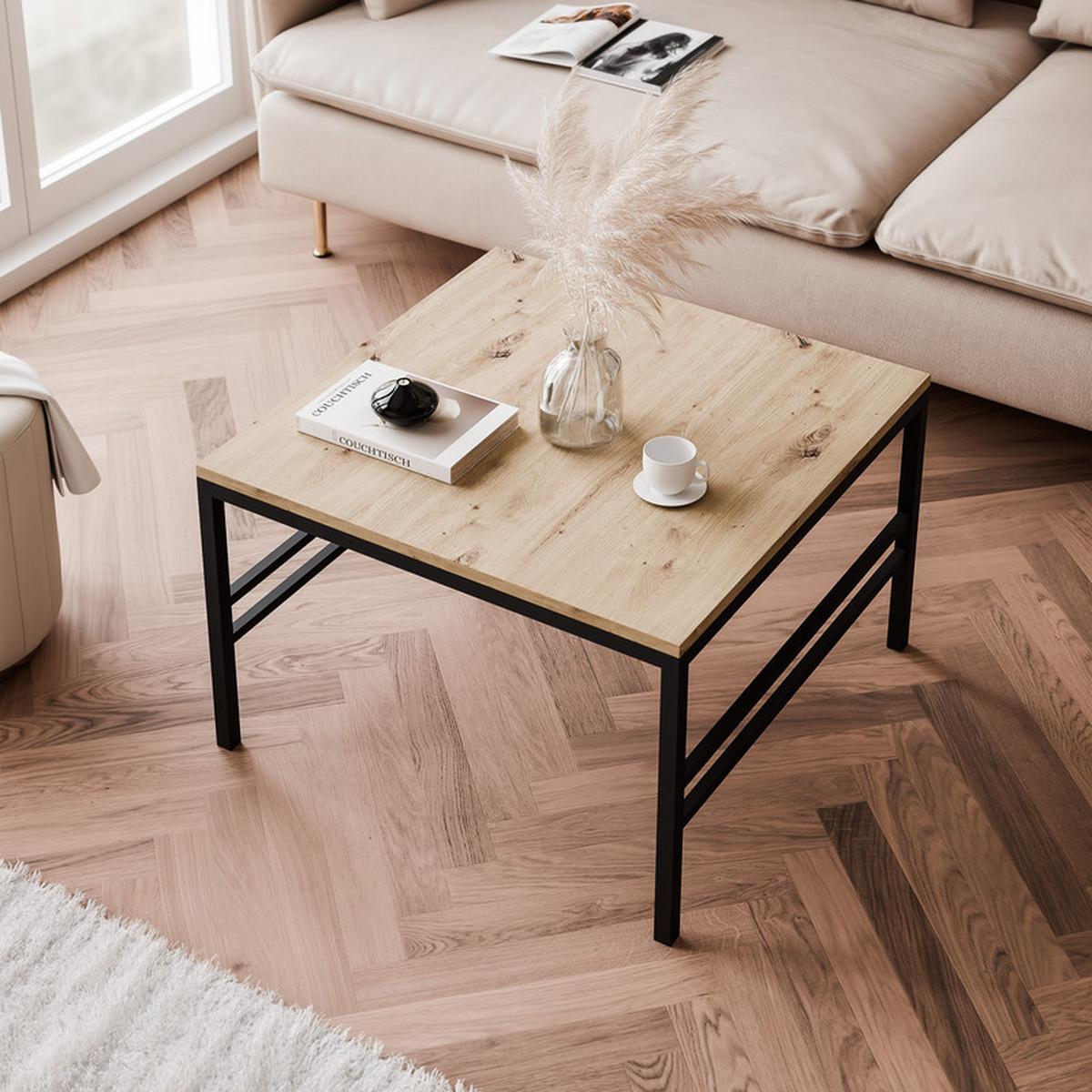 COUCHTISCH FORMA 60/60 cm Quadrat, Schwarz / Artisan-Eiche - Schwarz/Eiche Artisan, Metall (60/60/40cm) - Idohome