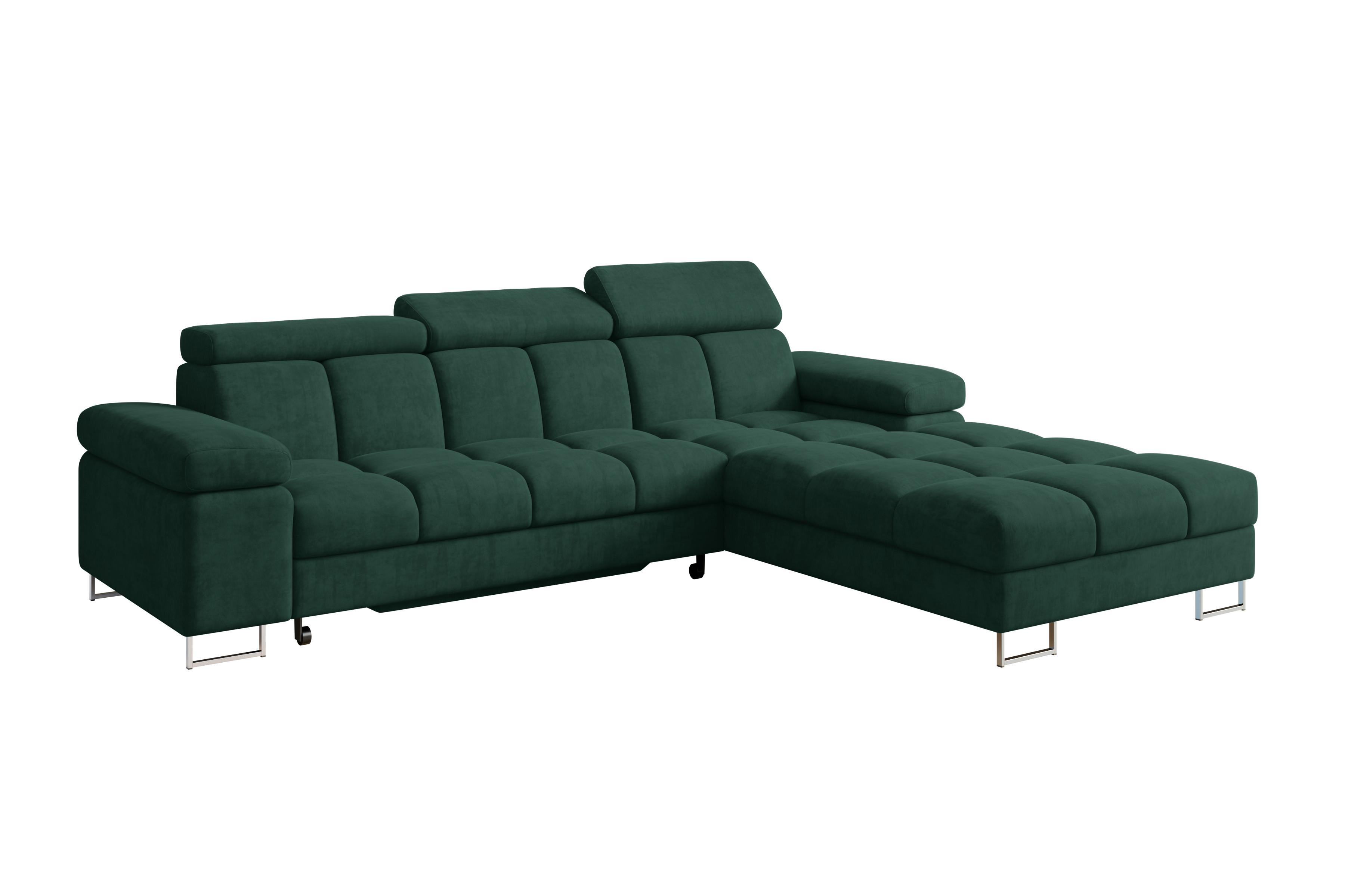 ECKSOFA mit Schlaffunktion Ottomane Rechts COMA L 271x203x79 Grün Velours - Grün, Holzwerkstoff/Textil (203/271cm) - ALTDECOR