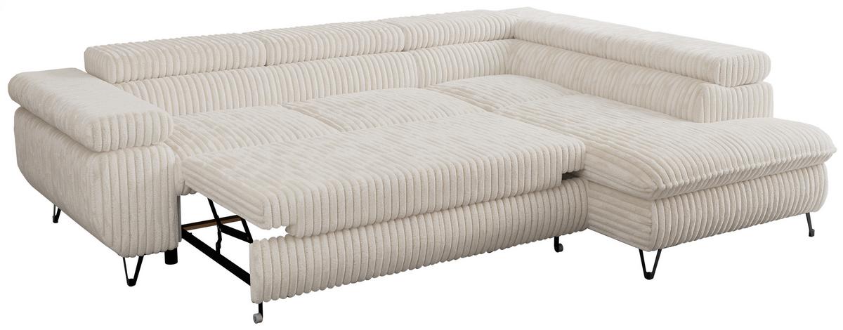 ECKSOFA PEDRO L Beige Cord - Rechts Seite - Beige/Schwarz, Textil/Metall (273/208cm) - MKS