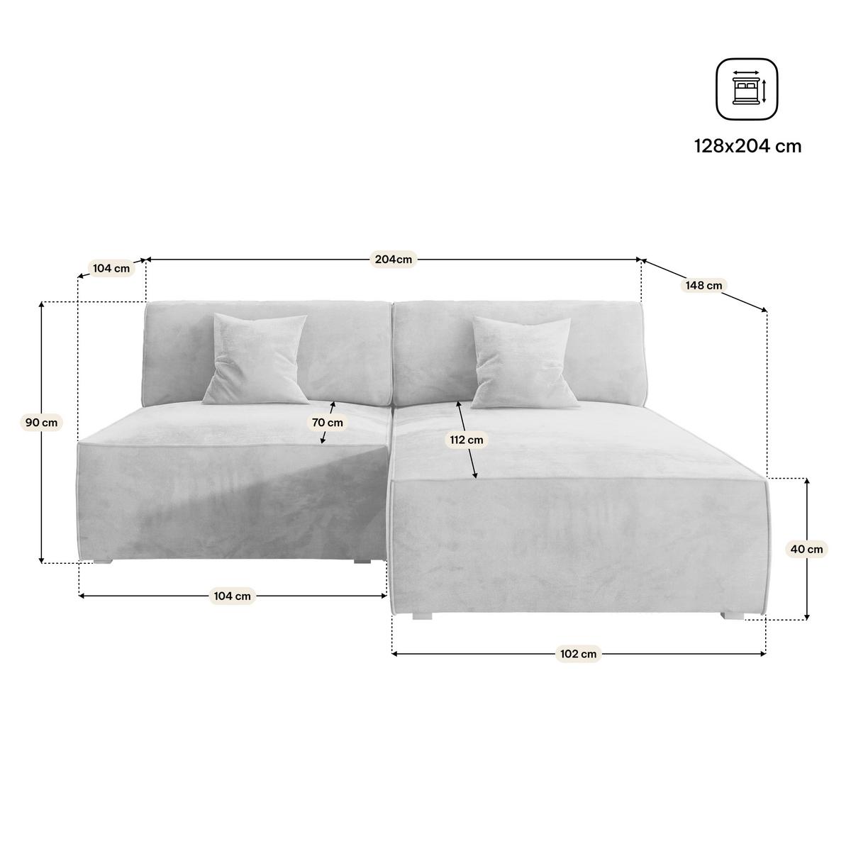 ECKSOFA FIORO M Schwarz Velours-Stoff mit Schlaffunktion - Schwarz/Grau, Holz/Kunststoff (204/148cm) - MASSENO