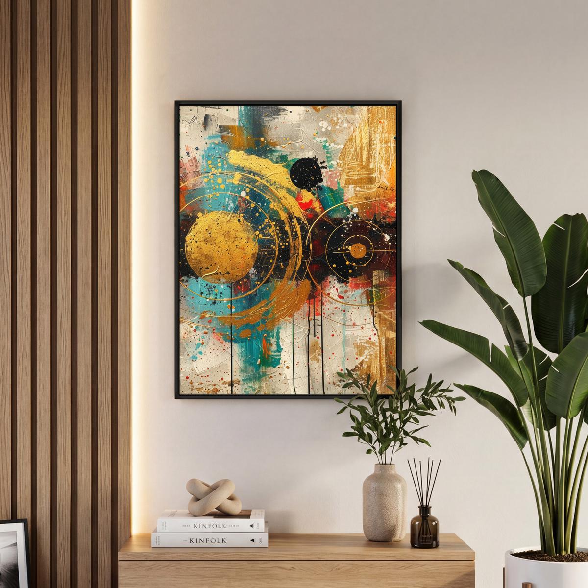 LEINWAND Bilder mit Rahmen - Abstrakt - Kunst - Gold - Modern - 60x80 - Multicolor, Textil (60/80cm) - MuchoWow