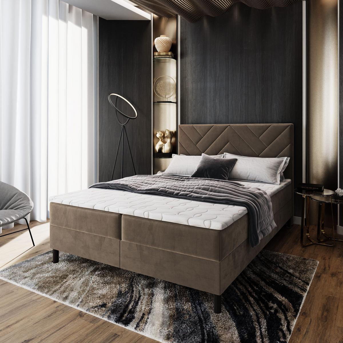 BOXBETT ROKIS 180x200 cm mit Matratze und Topper - Beige - Beige, Holz (180/200cm) - MASSENO