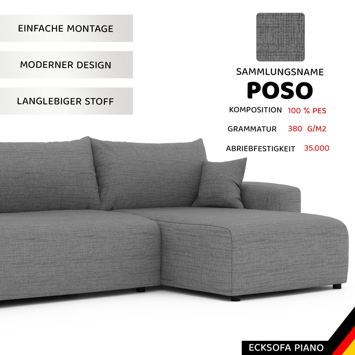 ECKSOFA mit Schlaffunktion und Bettkasten, Grau - Grau, Holzwerkstoff/Textil (145/278cm) - Idohome