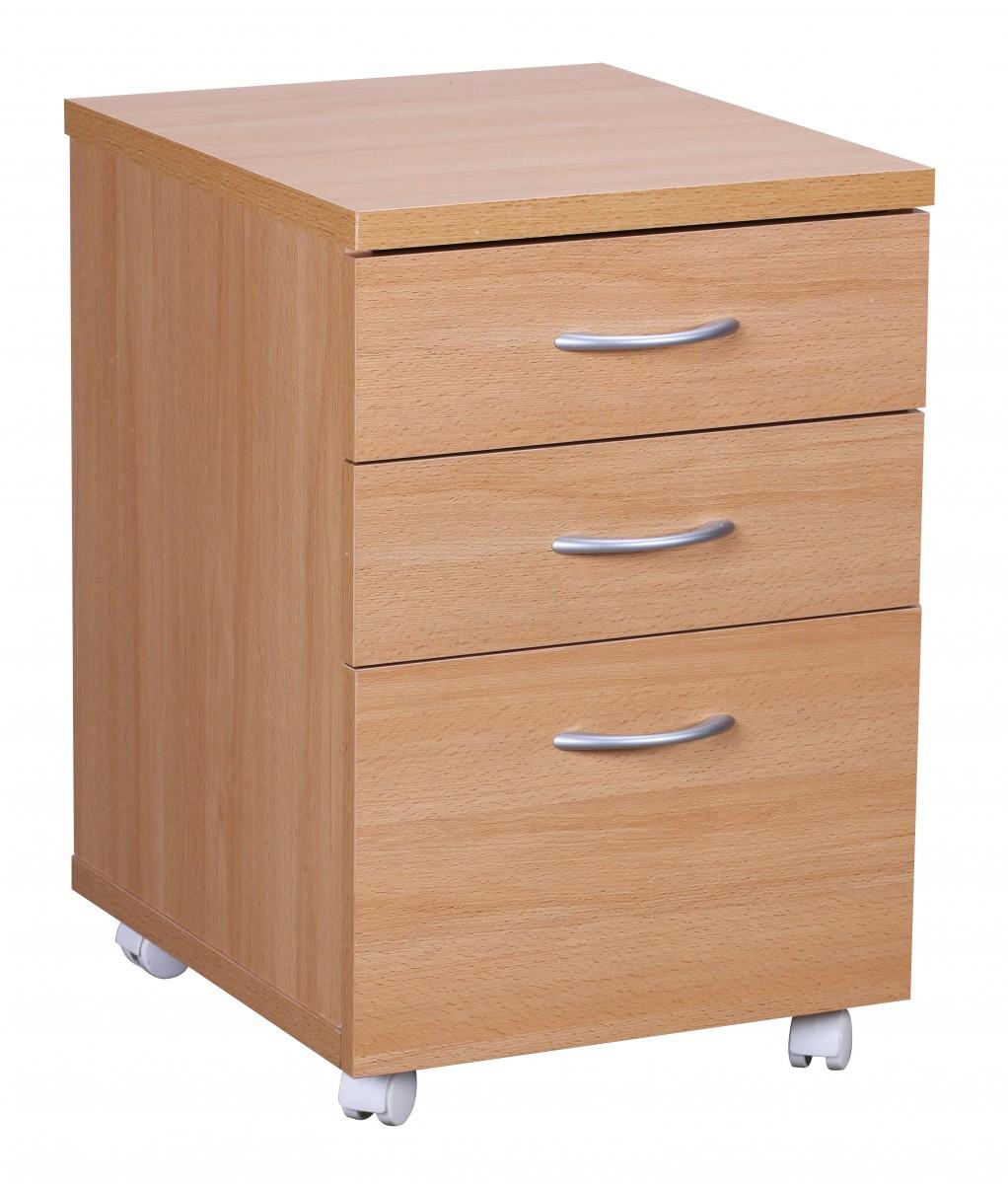 ROLLCONTAINER – Buche, 60 cm hoch, 3 Schubladen, Aluminiumgriffe, Rollen - Braun/Weiß, Holz/Kunststoff (45/60/40cm) - KADIMA DESIGN