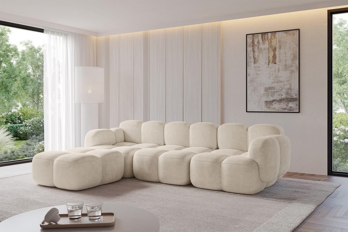 ECKSOFA modulares Sofa Links Miko-L2 302x205x75 Beige Velours - Ecru/Schwarz, Holzwerkstoff/Kunststoff (302/205cm) - ALTDECOR
