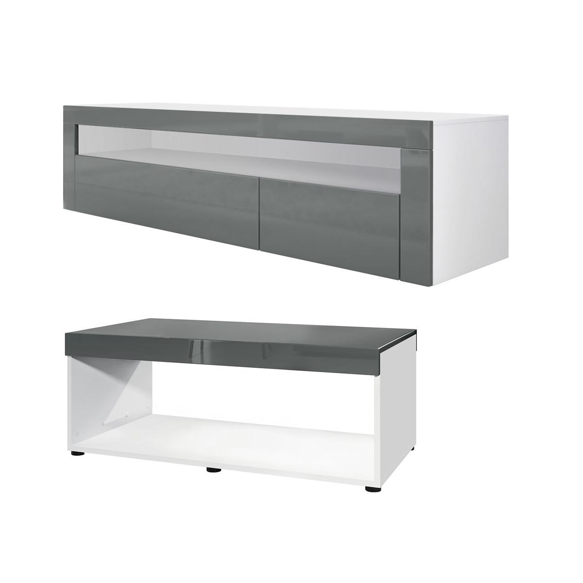 WOHNZIMMERSET Berlin Grau Hochglanz - Grau, Holzwerkstoff (155/46/40cm) - Vladon