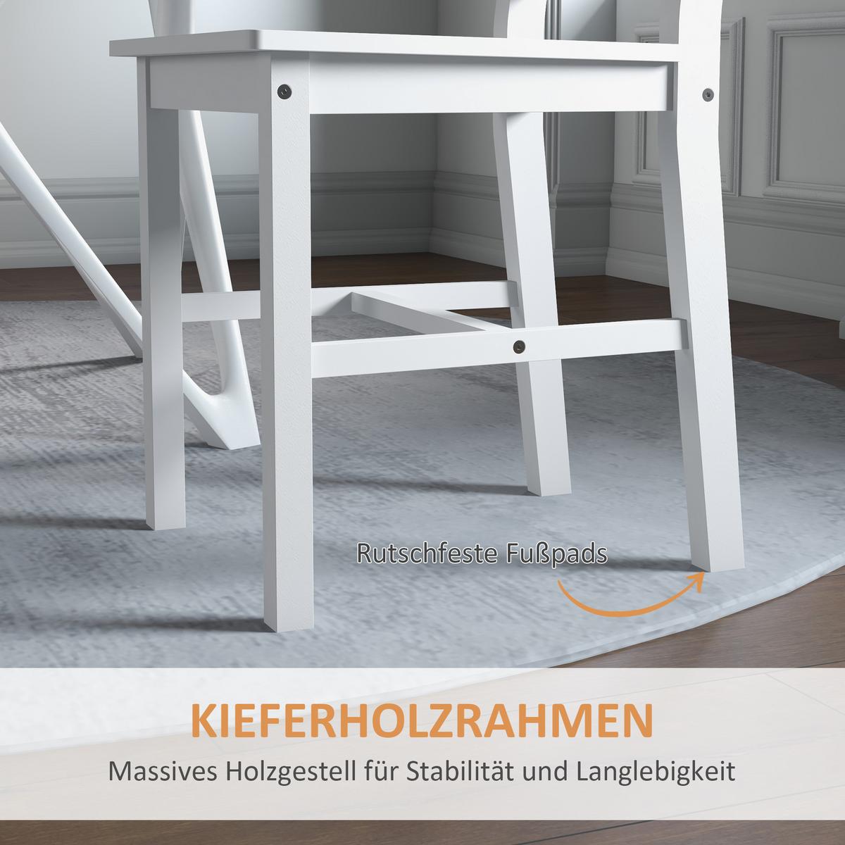 ESSZIMMERSTÜHLE 2er Set Holz Küchenstuhl mit Leistenrücklehne, Rutschfest - Weiß, Holz (46/90/41.5cm) - HOMCOM