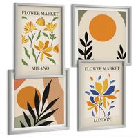 BILDER SET 4er Set - 50x50 cm & 40x60 cm Silberner Rahmen - Blumenposter Paris Mailand - Silberfarben, Kunststoff (50/50cm) - TULUP