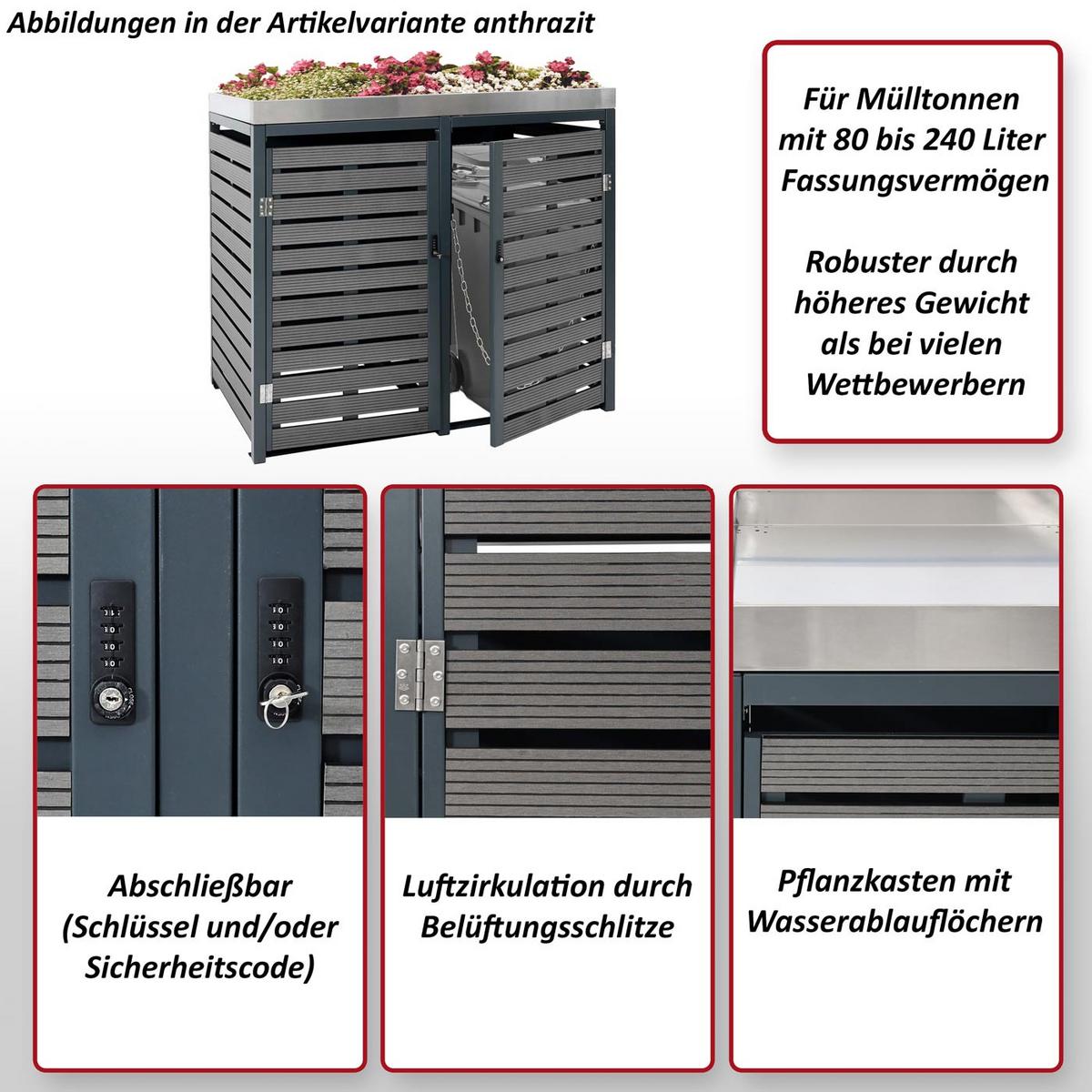 2ER-/4ER-MÜLLTONNENVERKLEIDUNG Anthrazit - Anthrazit, Metall (146/124/102cm) - MCW