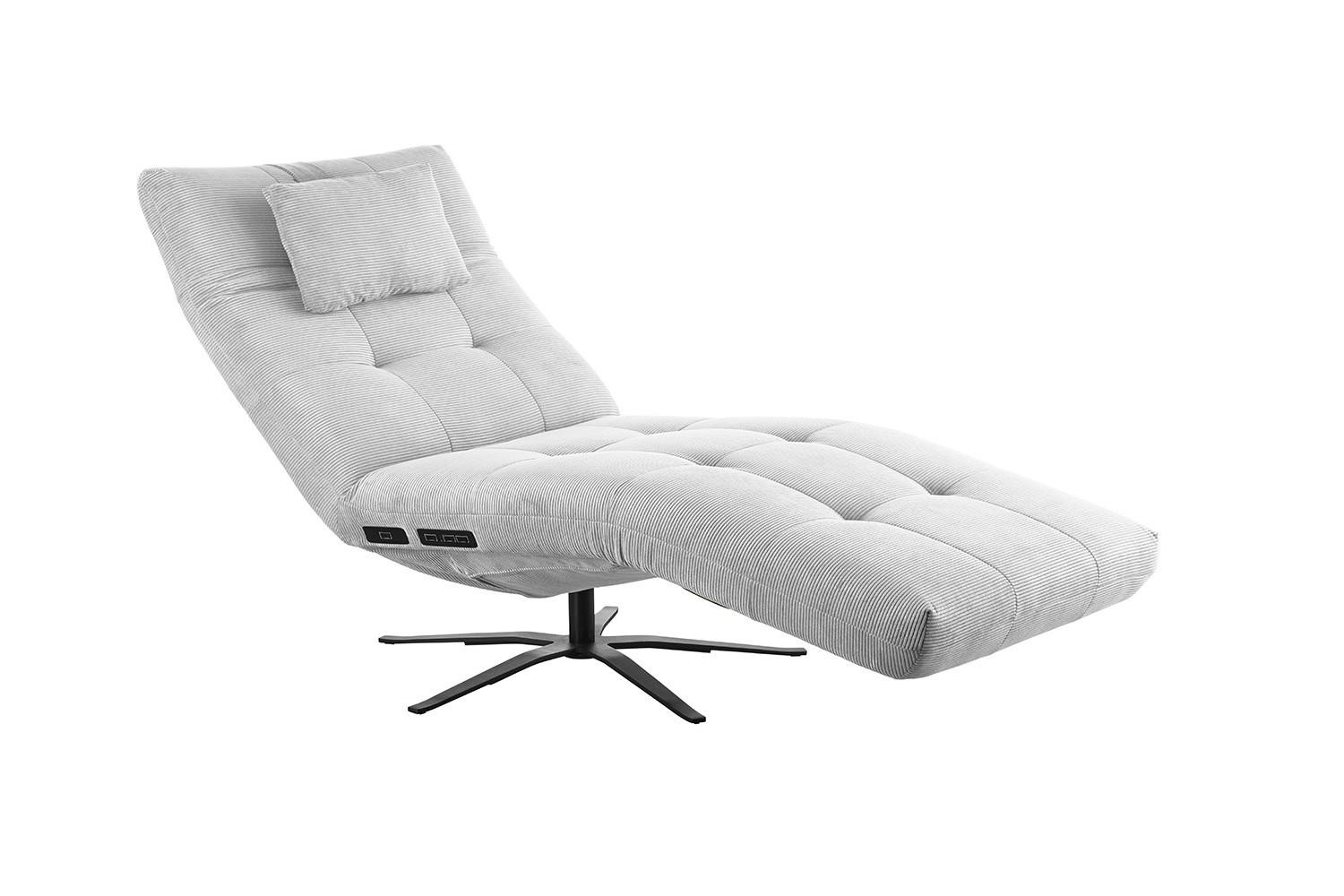 RELAXLIEGE LETICIA Silber Cord Drehbar (360°), Relaxfunktion - Silberfarben/Schwarz, Textil/Metall (82/115/156cm) - KAWOLA