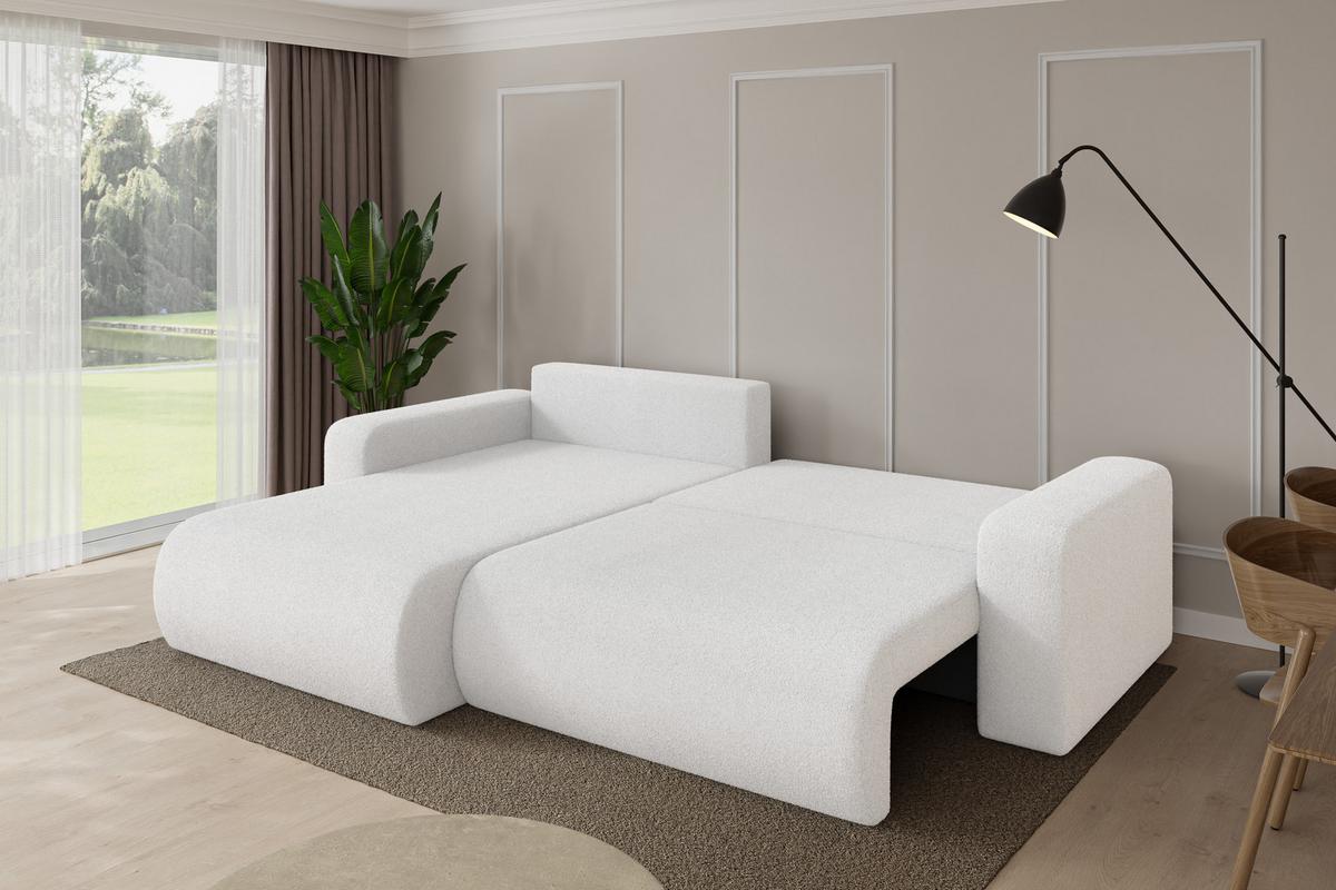 ECKSOFA mit Schlaffunktion Ottomane Links BERY-L 276x193x88 Weiß Bouclé - Schwarz/Weiß, Holzwerkstoff/Kunststoff (276/193cm) - ALTDECOR