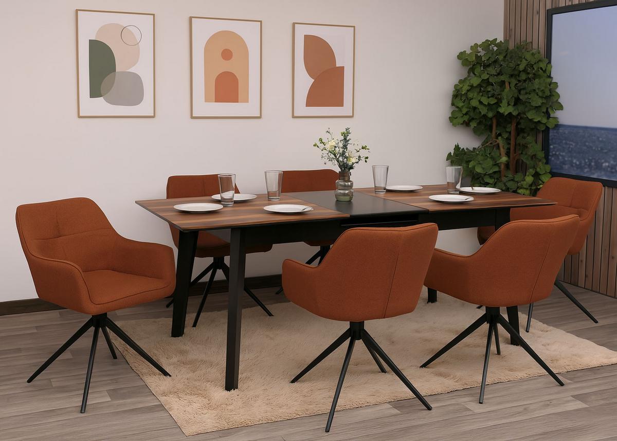 ESSZIMMERSTUHL Schwarz, Orange 6er-Set - Terracotta/Schwarz, Textil (53/80/59cm) - MCW