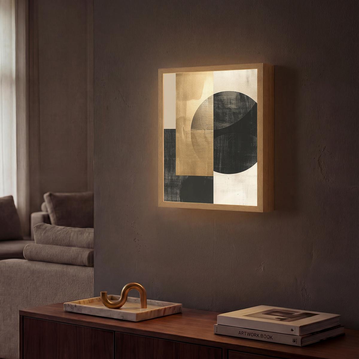 WANDLEUCHTE MIT AKKU Abstrakt - Modern - Schwarz - Gold 30x40 cm - Sandfarben, Holzwerkstoff (30/40/8cm) - OnlyWow