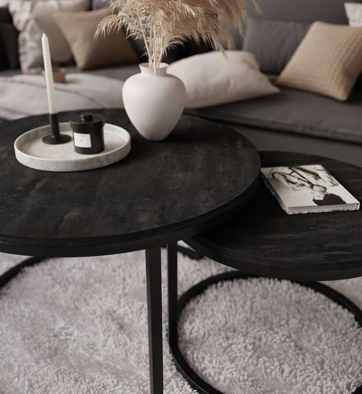 COUCHTISCH 2-in-1 CIRI dunkler Beton - Schwarz, Holzwerkstoff (70/70/48cm) - Lookway