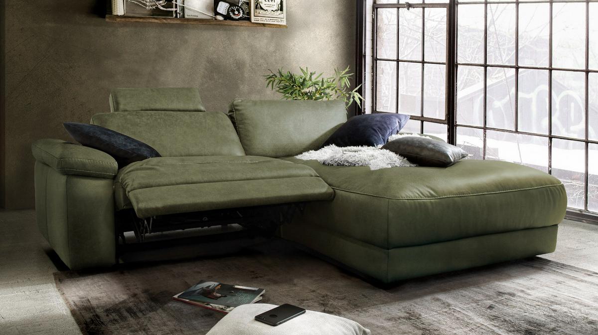 ECKSOFA MOTORISCHER RELAXFUNKTION LOLA Dunkelgrün Webstoff Relaxfunktion - Dunkelgrün/Schwarz, Textil (233/178cm) - KAWOLA