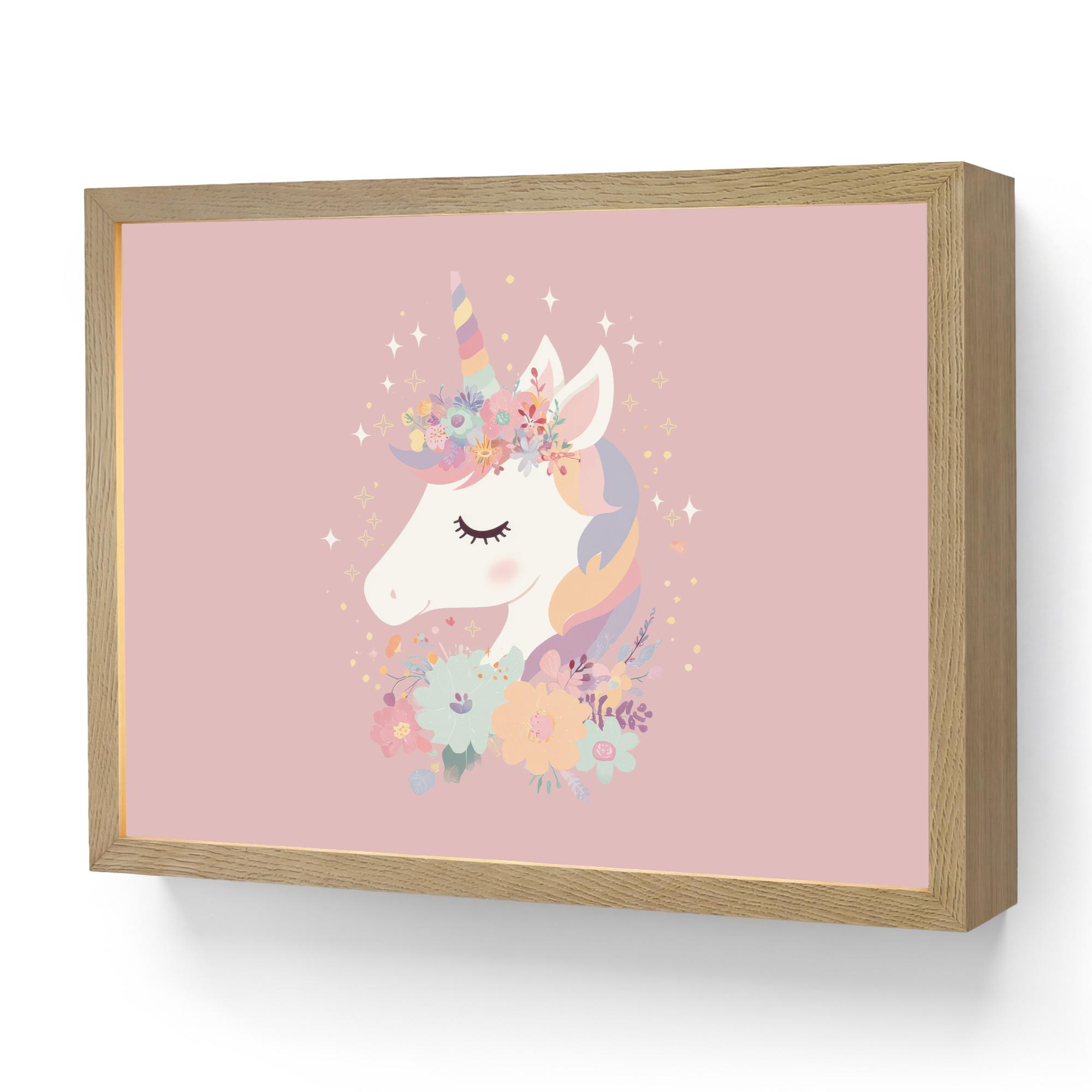 NACHTTISCHLAMPE MIT AKKU Einhorn - Rosa - Blumen 40x30 cm - Rosa, Holzwerkstoff (8/40/30cm) - OnlyWow