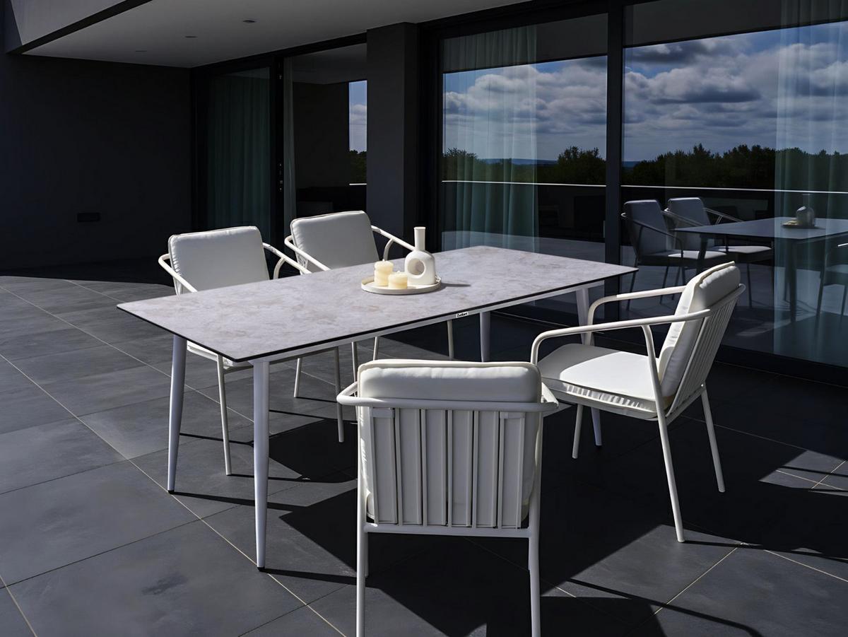 GARTENTISCH 180/90 cm Steinoptik Hellgrau Tolentino - Hellgrau, Kunststoff (180/90/75cm) - Beliani
