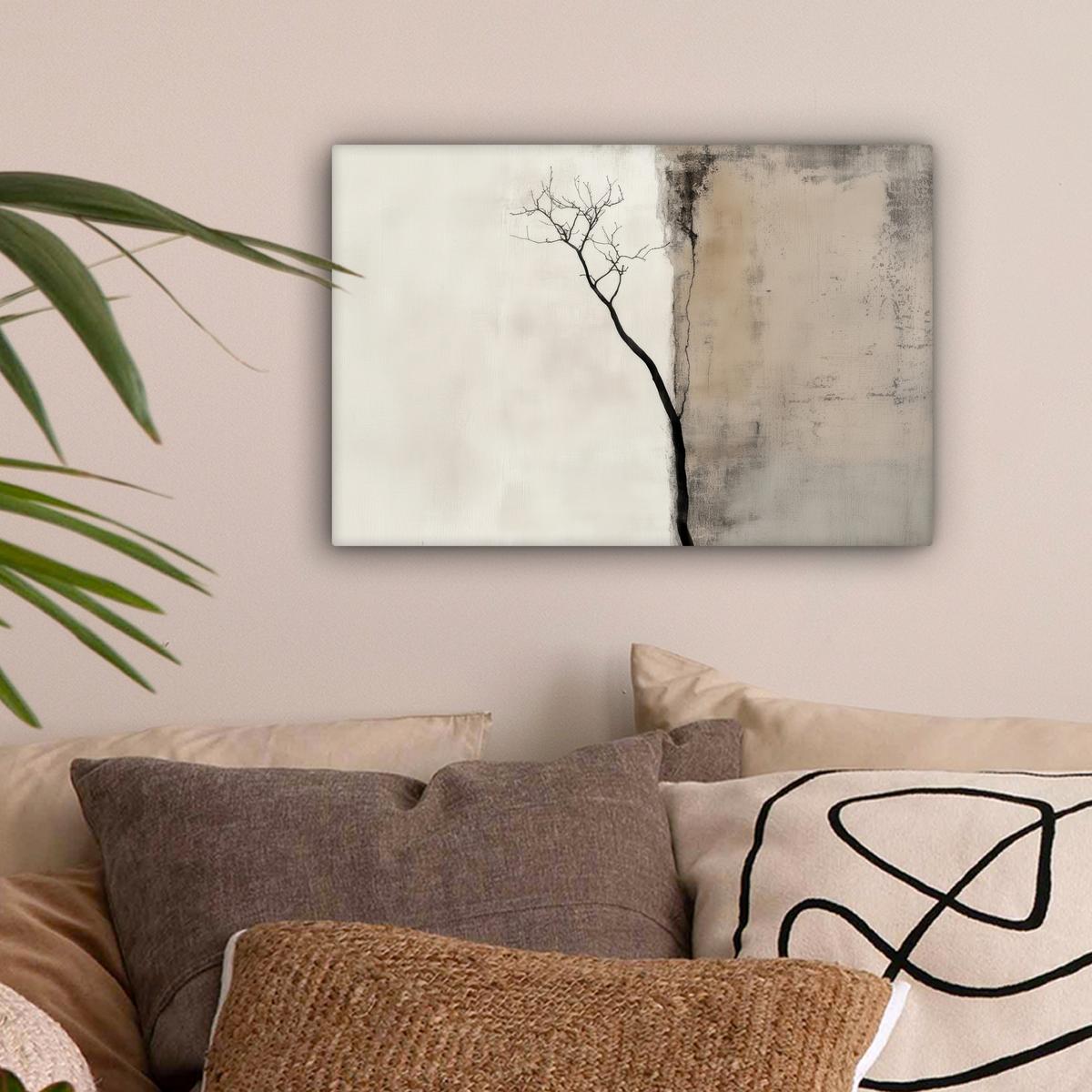 LEINWANDBILD Wabi sabi - Pflanze - Beige Deko Schlafzimmer 30x20 cm - Taupe, Textil (30/20cm) - MuchoWow
