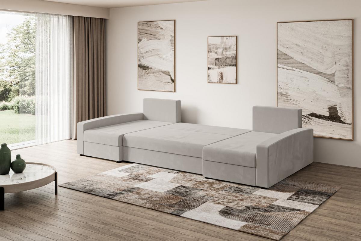WOHNLANDSCHAFT mit Schlaffunktion und Bettkasten ALESIA-U 301x140x90 cm Hellbraun Velours - Hellbraun/Silberfarben, Holzwerkstoff/Kunststoff (301/90/140cm) - ALTDECOR