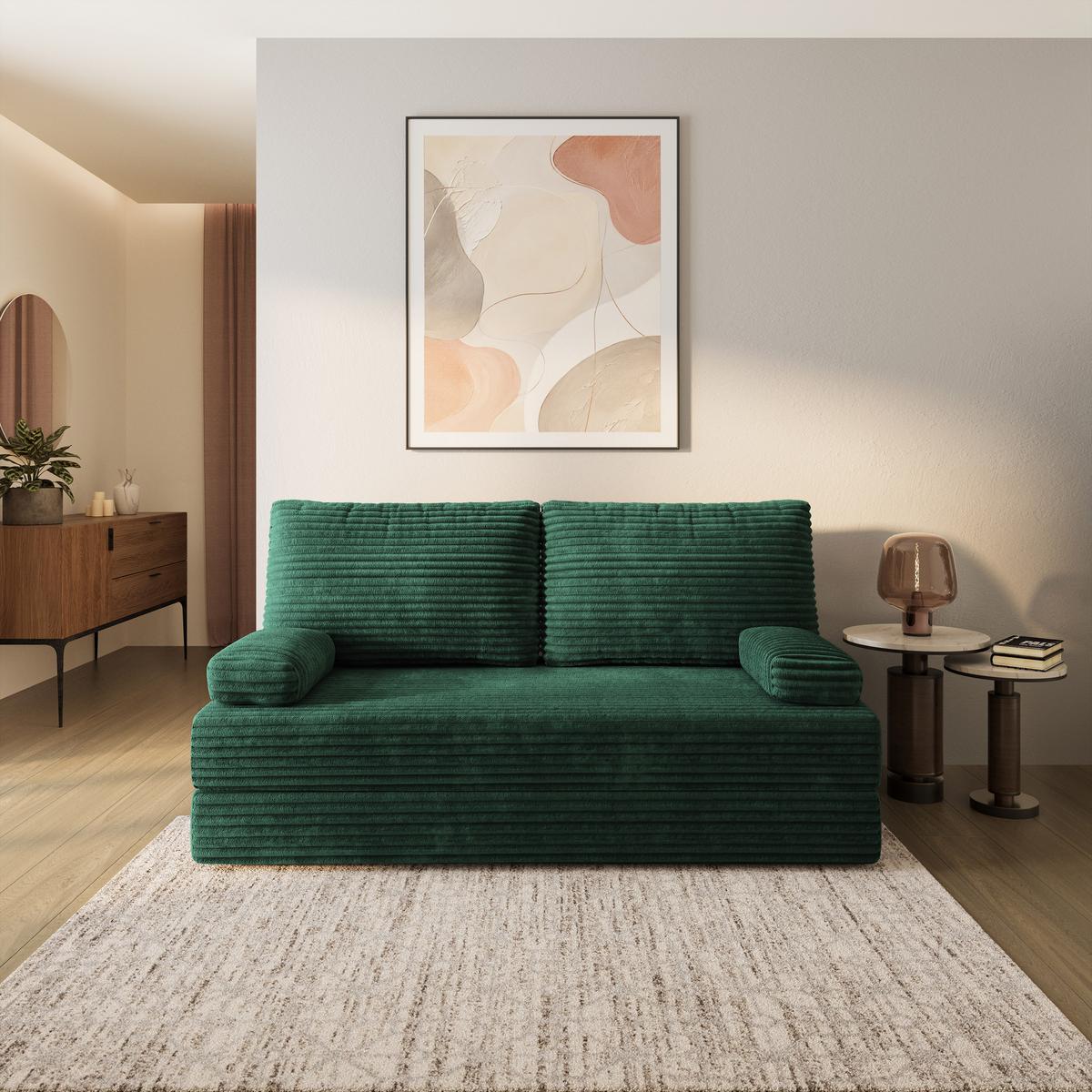 BETTSOFA SILAR aus Schaumstoff Cordstoff Grün Schlaffunktion - Grün, Textil (170/86/80cm) - MASSENO