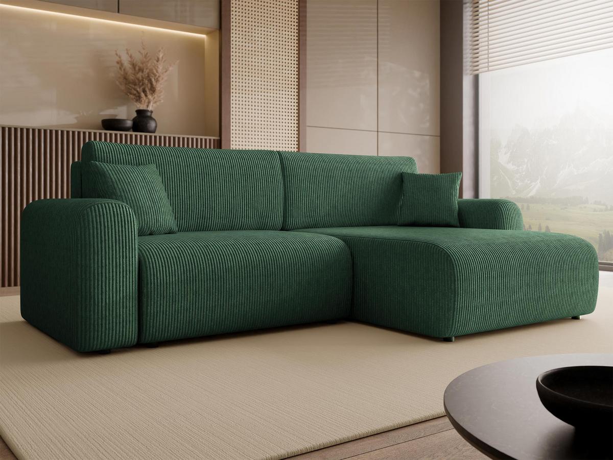 ECKSOFA Floryn L Cord - Schwarz/Grün, Holz/Kunststoff (245/145cm) - MIRJAN24