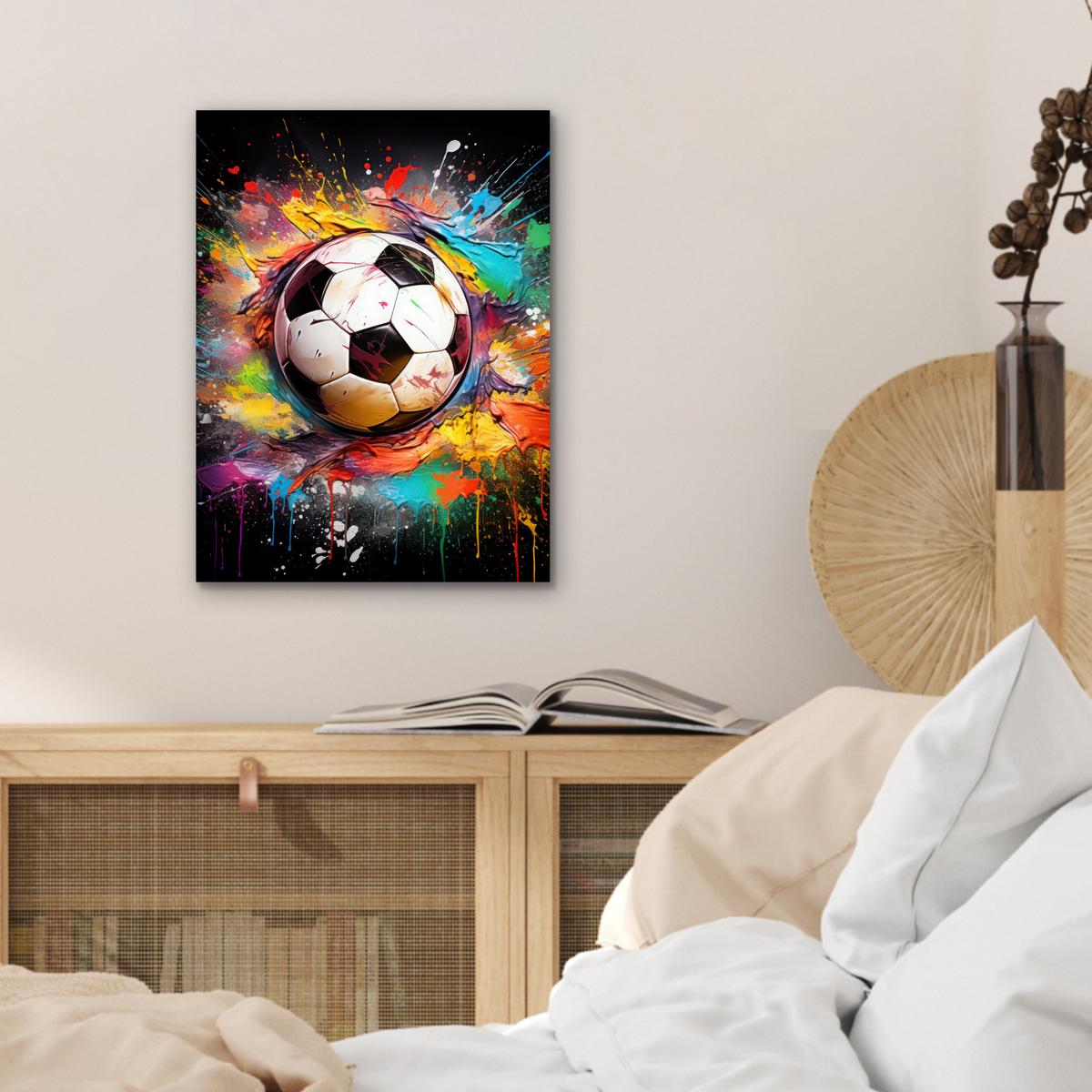 METALLBILD Fußball - Farbe - Farben - Schwarz - Weiß 30x40 cm - Weiß, Metall (30/40cm) - MuchoWow