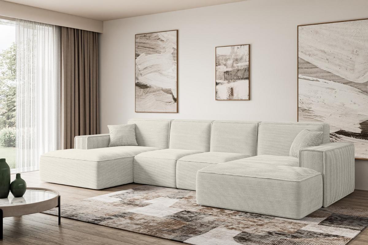 WOHNLANDSCHAFT SIERRA-U - 349x169x80 cm Creme Cord - Hellgrau/Creme, Holzwerkstoff/Kunststoff (349/80/169cm) - ALTDECOR