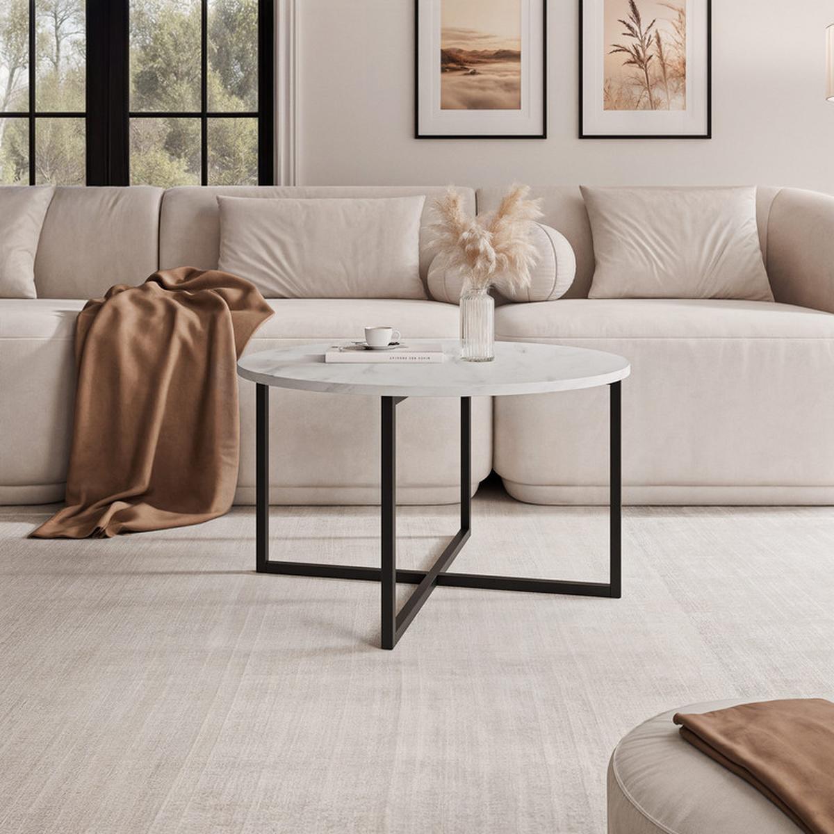 COUCHTISCH BESARO 75/47 cm runden, Schwarz / Bianco - Perlmutt/Schwarz, Metall (75/75/47cm) - Idohome