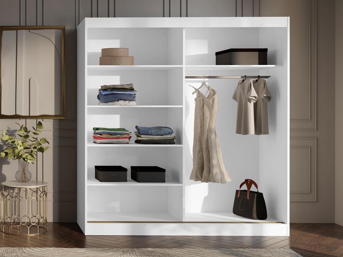 SCHIEBETÜRENSCHRANK Modin 200 - Goldfarben/Weiß, Holzwerkstoff/Kunststoff (200/216/65cm) - MIRJAN24