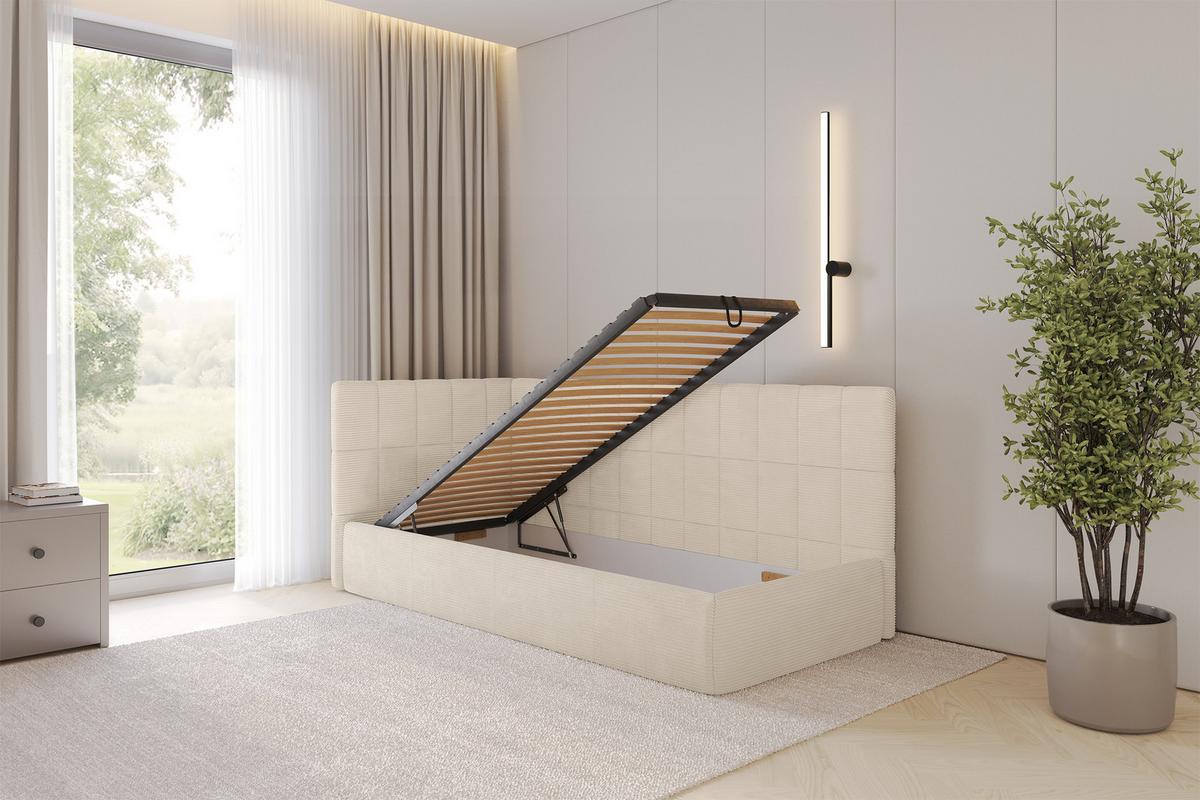 EINZELLBETT Jugendbett mit Bettkasten und Matratze H3/H4, Rechts - TULY 80x200 Beige - Kaschmir, Holzwerkstoff/Textil (80/200cm) - ALTDECOR