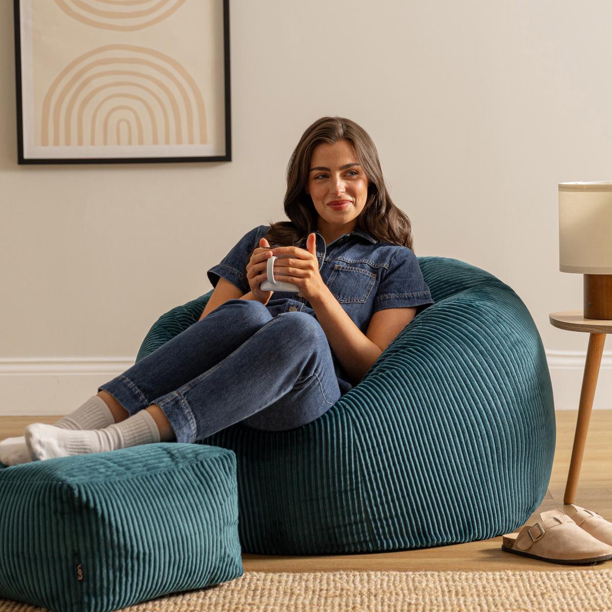 SITZSACK Klassisch + Hocker, Cord - Grün, Kunststoff/Textil (85/50/85cm) - icon