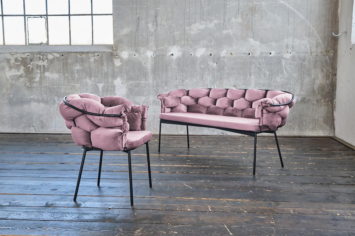 SITZBANK MONTY Pink Velvet - Rosa, Textil (240/78/62cm) - KAWOLA