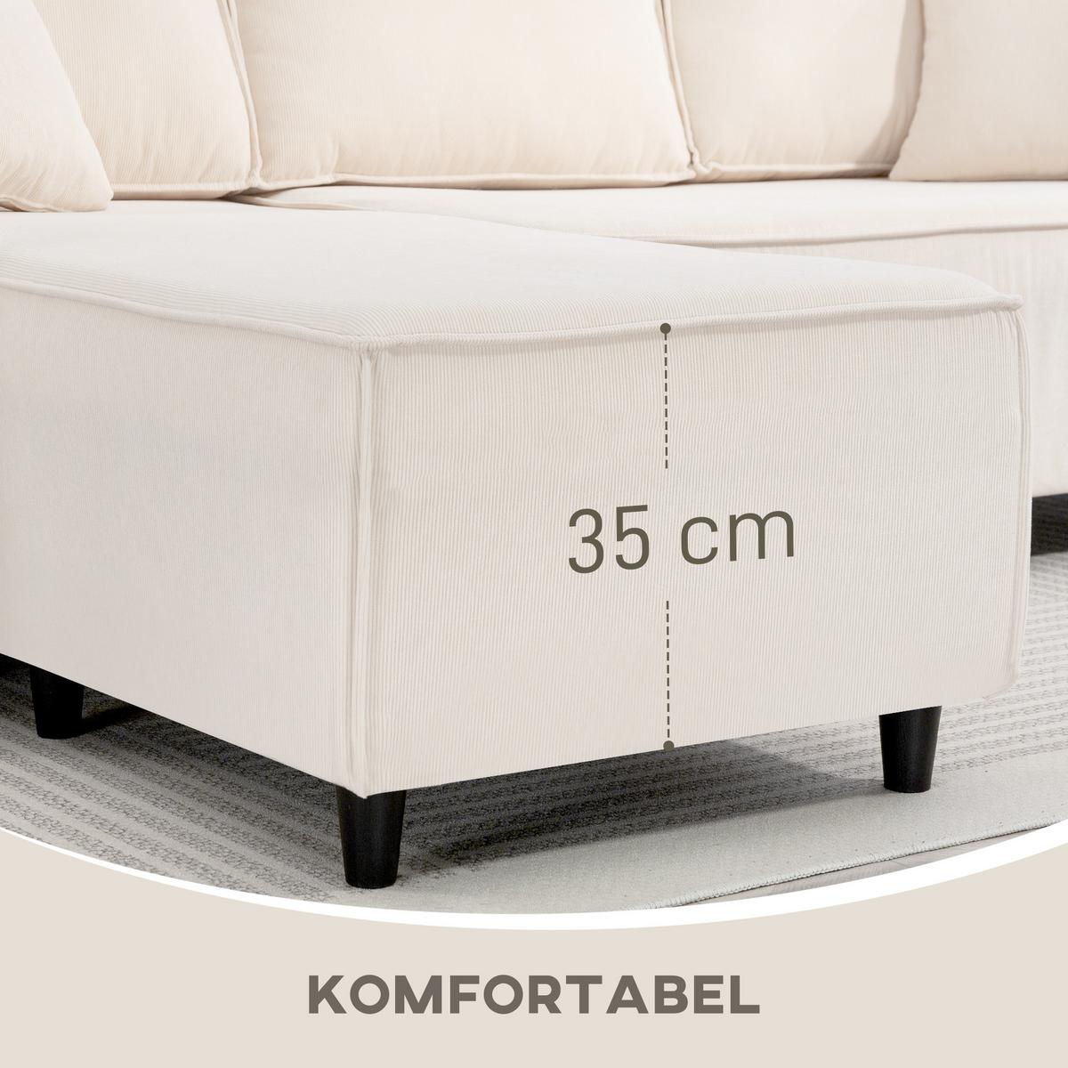 ECKSOFA 3-Sitzer Sofa in L-Form Eckcouch mit Umkehrbarer Chaiselongue Cremeweiß - Weiß, Kunststoff (153/241cm) - HOMCOM