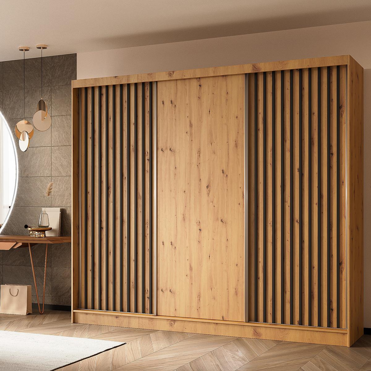 SCHWEBETÜRENSCHRANK LAMELLO 240/216/61 cm 3-türig Eiche Artisan - Eiche Artisan, Holzwerkstoff (240/216/61cm) - MASSENO