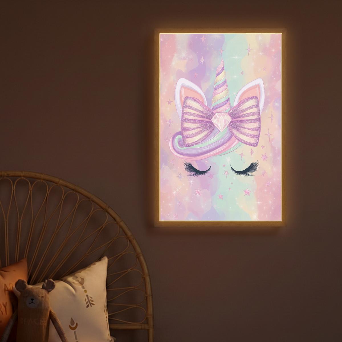 WANDLEUCHTE MIT AKKU Einhorn - Glitzer - Regenbogen - Pastell 40x60 cm - Hellrosa, Holzwerkstoff (40/60/8cm) - OnlyWow