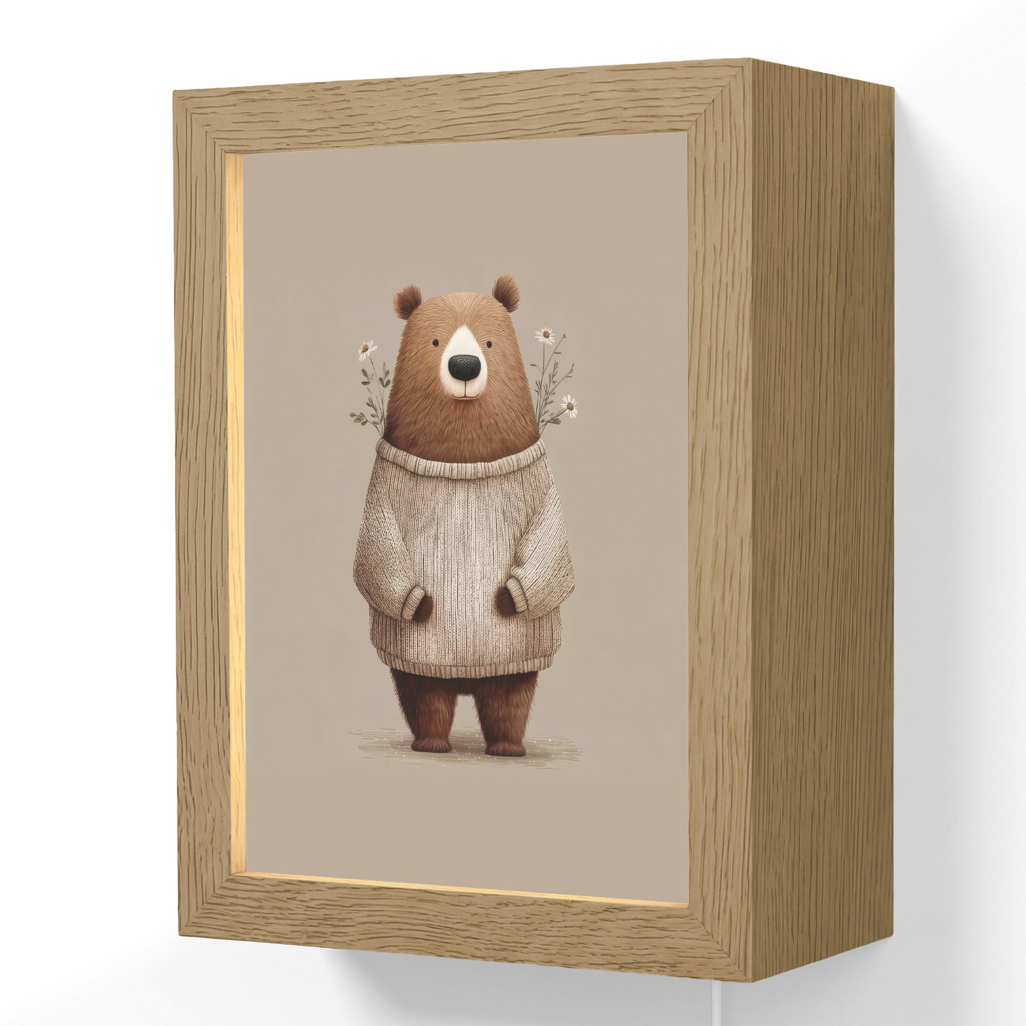 WANDLEUCHTE Bär - Weiße Blumen - Gemütlich 15x20 cm - Taupe, Holzwerkstoff (15/20/8cm) - OnlyWow
