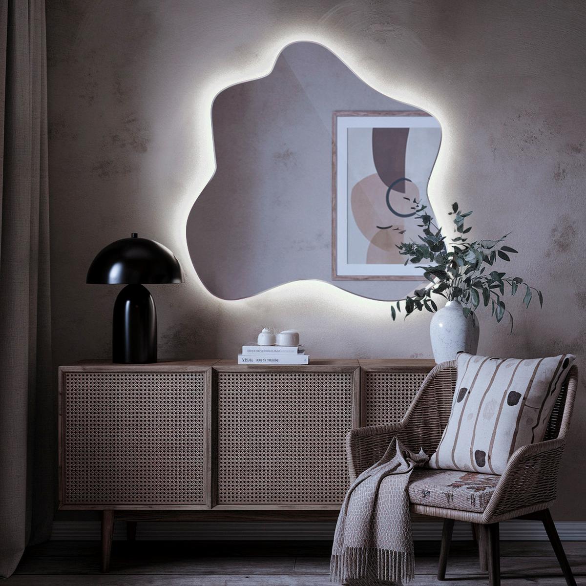 LED SPIEGEL 77,3 x 76,6 cm Unregelmäßige Form Kaltweiß 6500K - Transparent, Glas (77.3/77.3/0.4cm) - TULUP